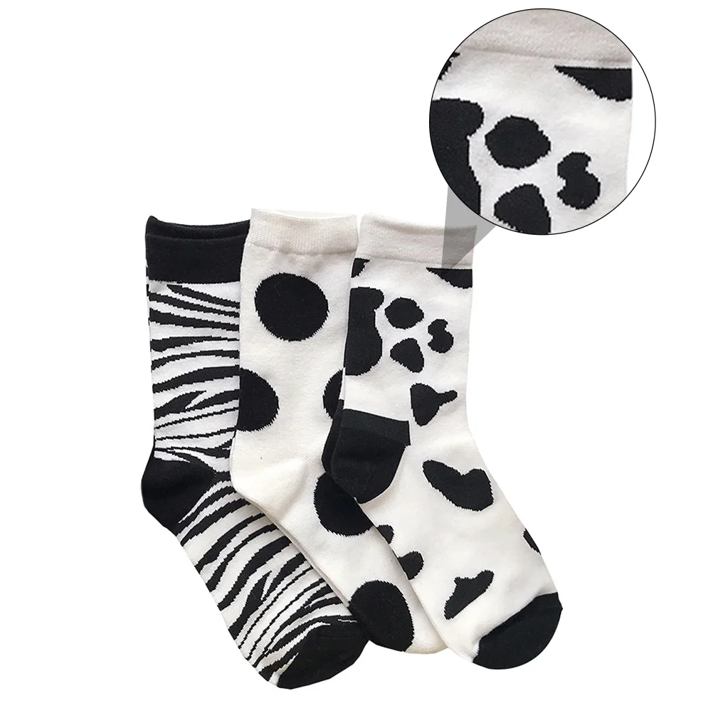 3 pièces chaussettes en coton mi-mollet longueur bas chauds pour les filles Style japonais motif de vache hiver automne chaussettes fille bas