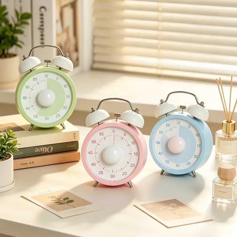 Korean Cute Cartoon Colorful Plastics Timer Large Bell Multi-functional Kitchen Timer Time Management Work and Study Countdown
