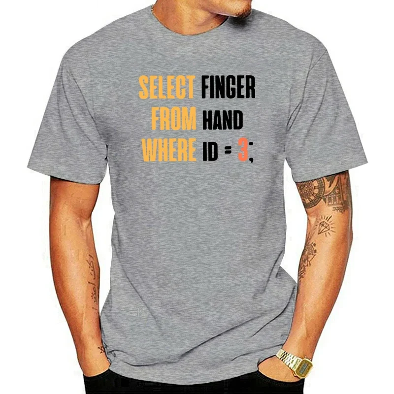2024 Homme Camiseta 100% Cotton Select Middle Finger Geek Nerd Tshirt Funny SQL Code Design for Programmer T Shirt  COTTON image 2
