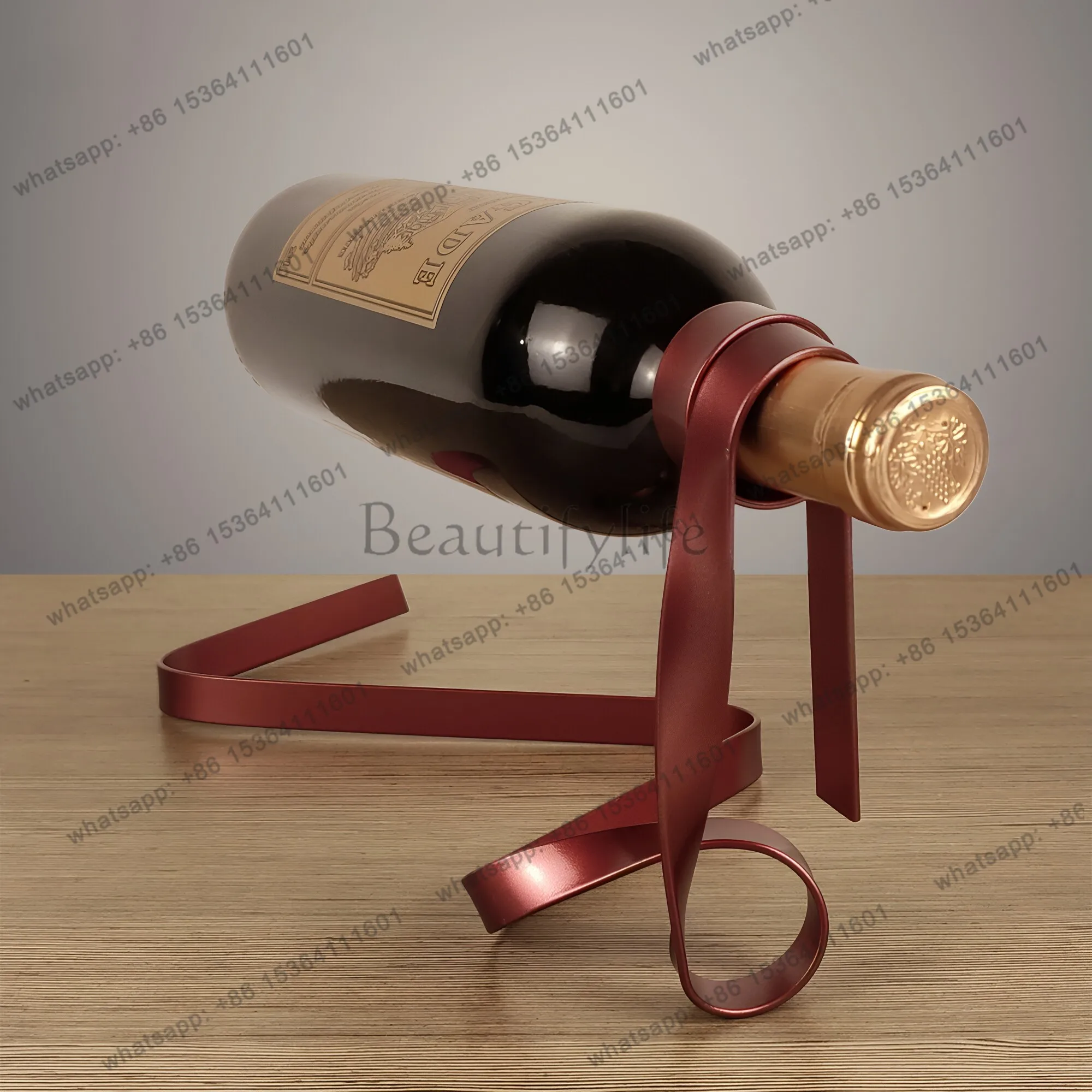 Metal ribbon suspended red wine rack creative balance ornament indoor restaurant decoration