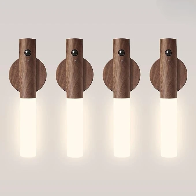 1/2/4Pcs Motion Sensor Night Lights Rechargeable Magnetic LED Sconces for Bedroom Hallway Picture Lighting 4-in-1 Charging Cable