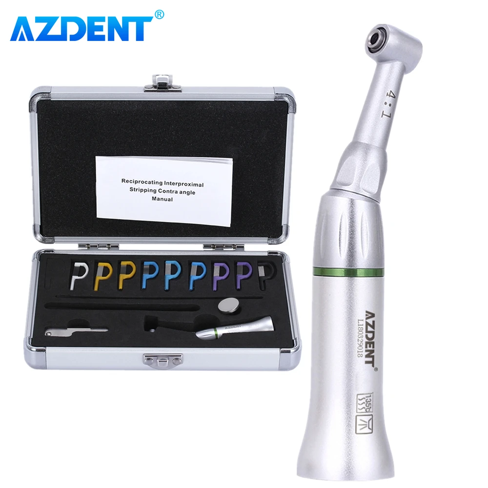 Dental Orthodontic Reciprocating Interproximal Strip Set AZDENT 4:1 Reduction Contra Angle Handpiece with 9PCS Strips