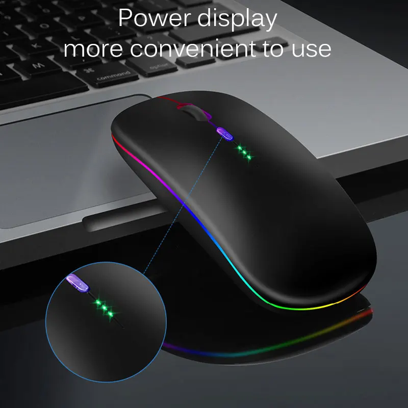 Bluetooth 5.0 Wireless Mouse For Laptop Computer PC Macbook Gaming Mouse 2.4GHz With USB Rechargeable RGB Light Power Indicator