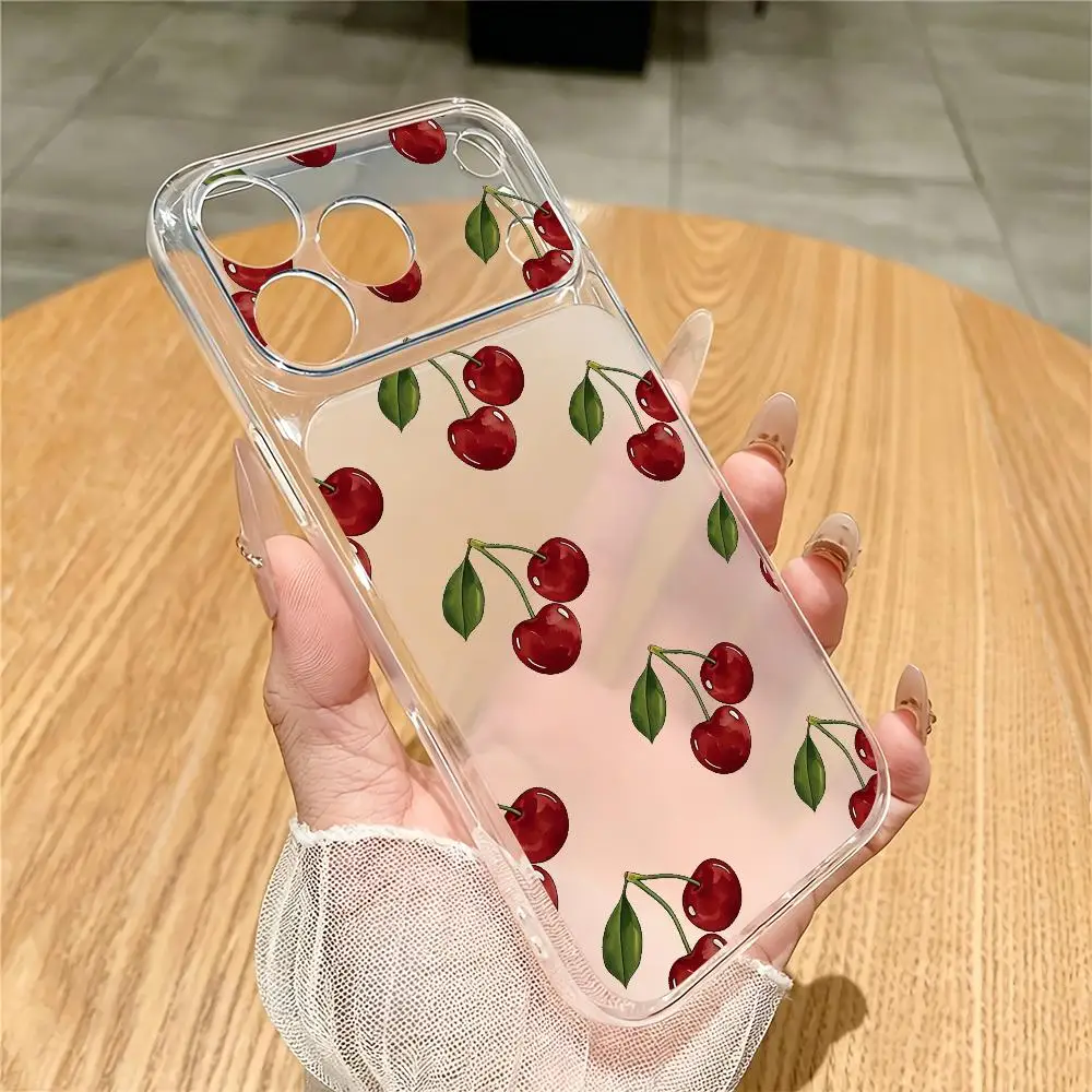 Red cherry transparent phone case suitable for iPhone 18 17 16 15 14 13 12 11 Pro/Max/Plus anti drop and shockproof back cover