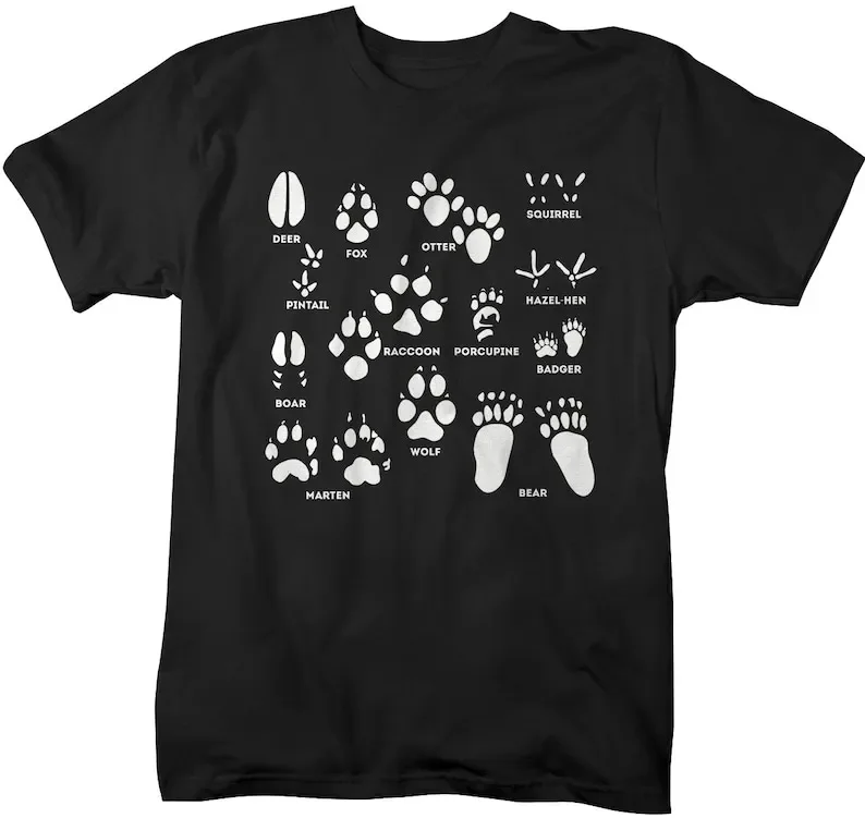 Men's Animal Tracks T-Shirt Shirts For Hunters Trail Guides Hiker Hiking Camping Tees