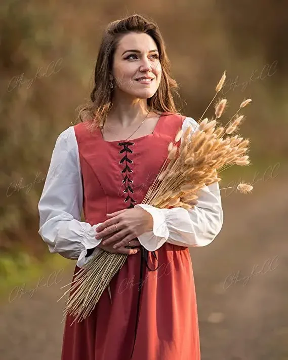 Vrouwen Middeleeuwse Kostuum Jurk Korte Mouw Pop Kraag Retro Meid Jurk Schattige Franse Meid Outfit Cosplay Feest Festival Jurken