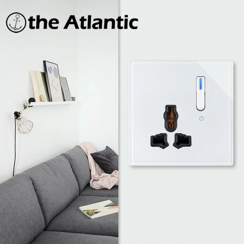 13A Universal Power Socket With Double USB  Outlet Outlet With LED White Glass Piano Key Wall Switch For UK EU Europe  Plug