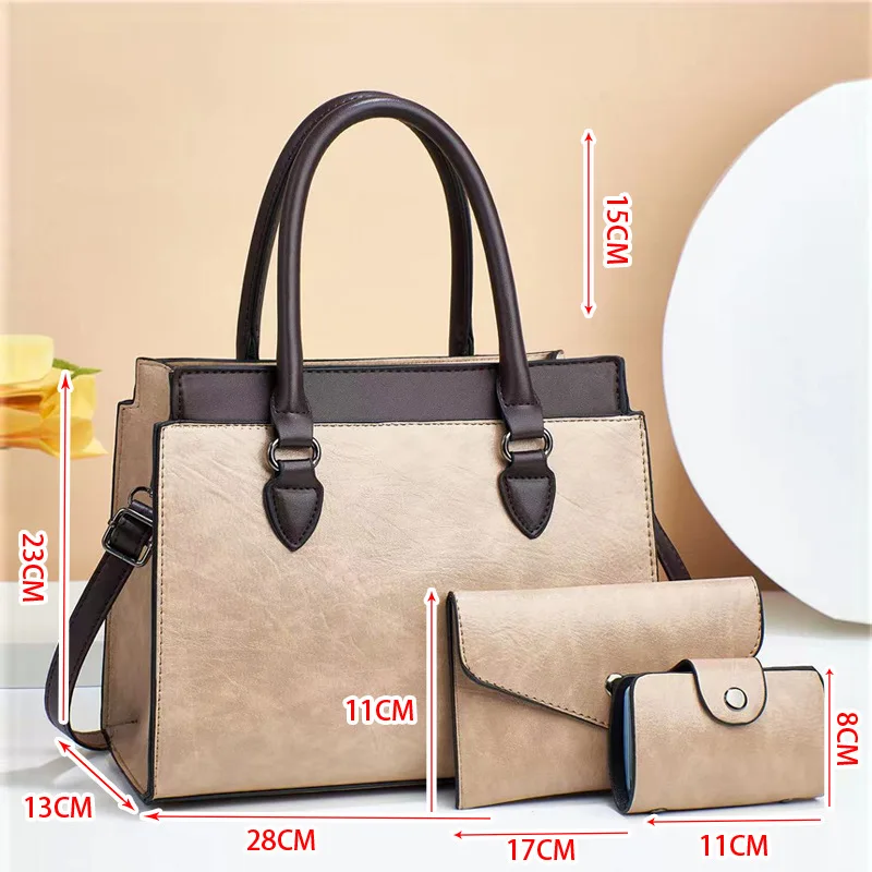 New Women Ladies 3 in 1 Fashion Retro Tote Shoulder Bag patchwork Casual PU Leather 3 Pcs Set Messenger Handbags