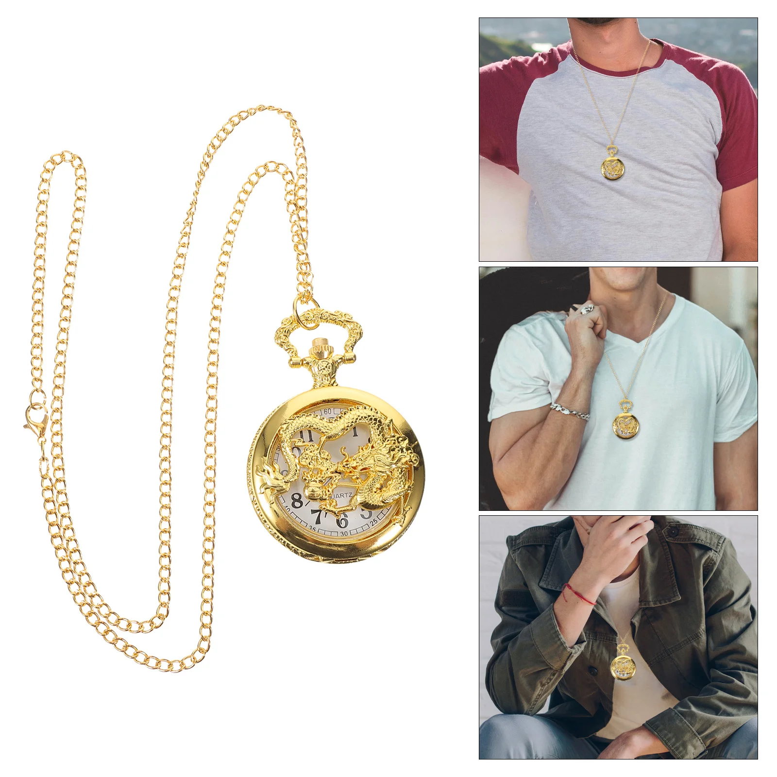

Alloy Vintage Pocket Watch Hollow Embossed Dragon Style Retro Decorative Small Compact Watch for Men Women Everyday Use
