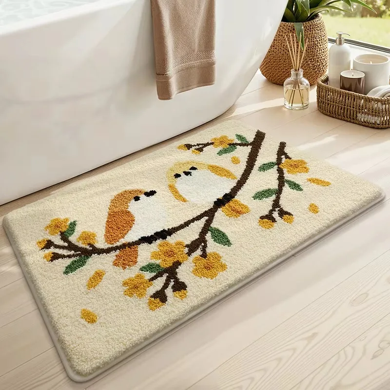 Plush Water Absorbent Bathroom Floor Mat, Anti Slip Soft Rug for Shower Room Interior