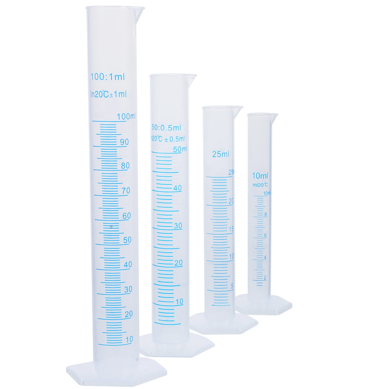 4 stuks Transparante Maat Plastic Maatcilinder 10 ml / 25 ml / 50 ml / 100 ml Maatcilinder Maatcilinder plastic