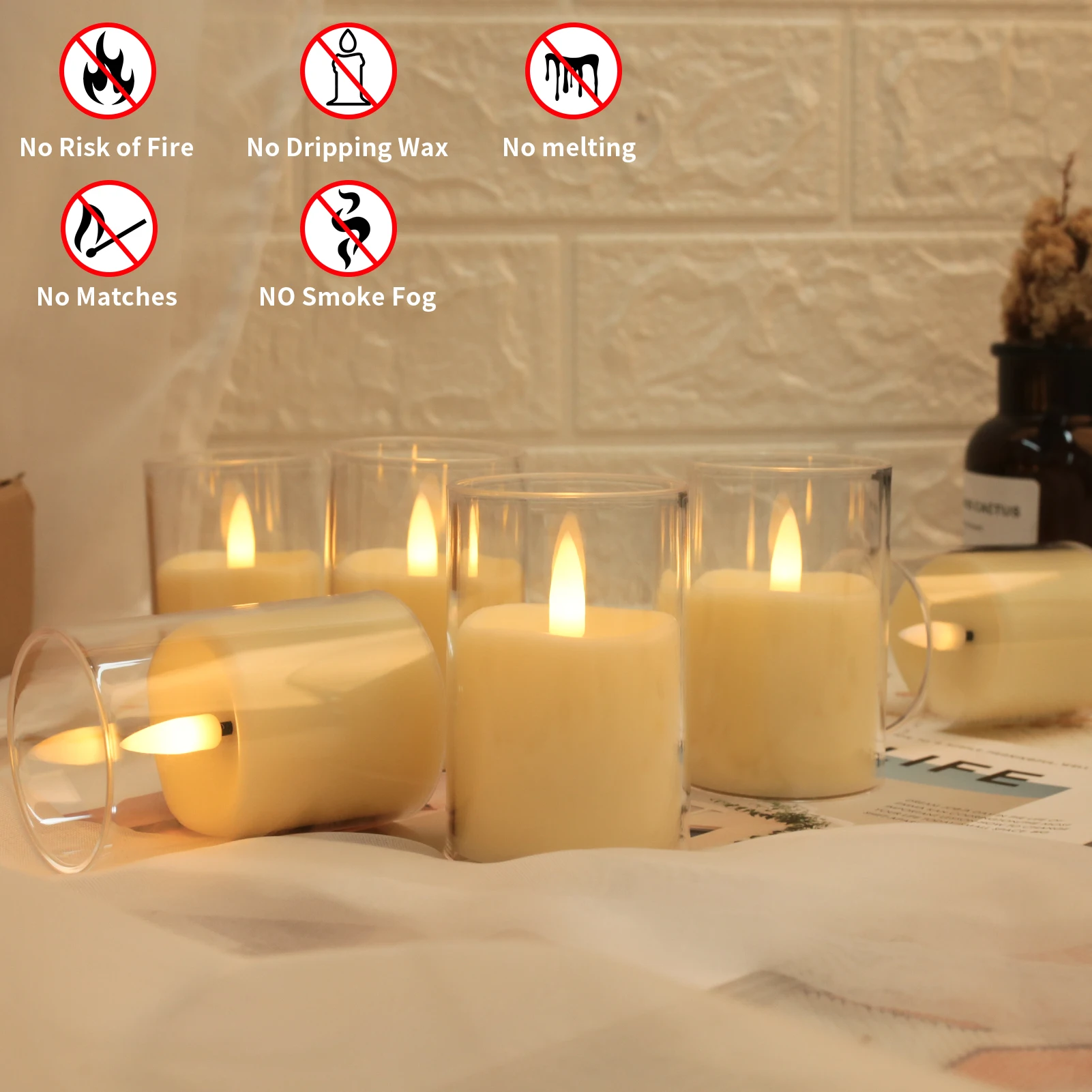 6/12/24Pcs Led Flameless Electric Candles Lamp Acrylic Glass Battery Flickering Fake Tealight Candle Bulk For Wedding Christmas