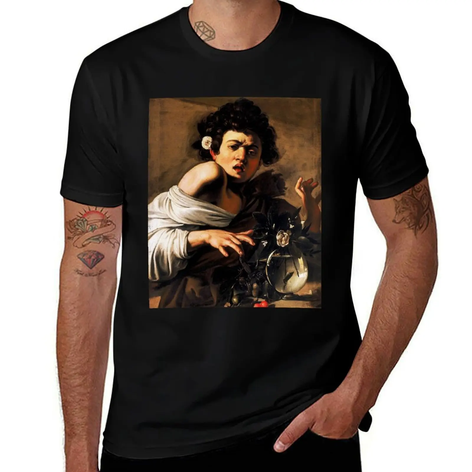 

High Resolution Caravaggio Boy Bitten By Lizard 1596 T-Shirt funny t shirts man t shirt men 100% cotton luxury brand T-Shirt