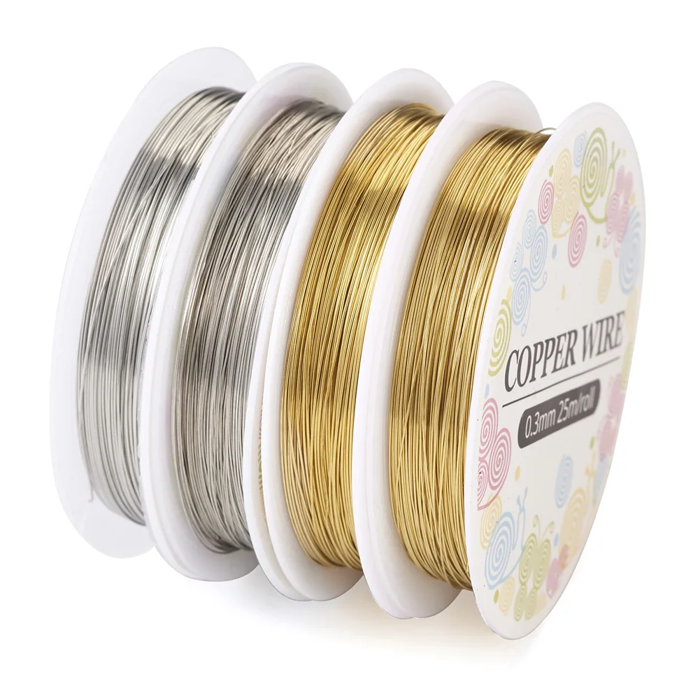 

4 Rolls 0.3mm 0.4mm Round Copper Wire Beading Wire For Bracelet Necklace DIY Jewelry Making Accessories