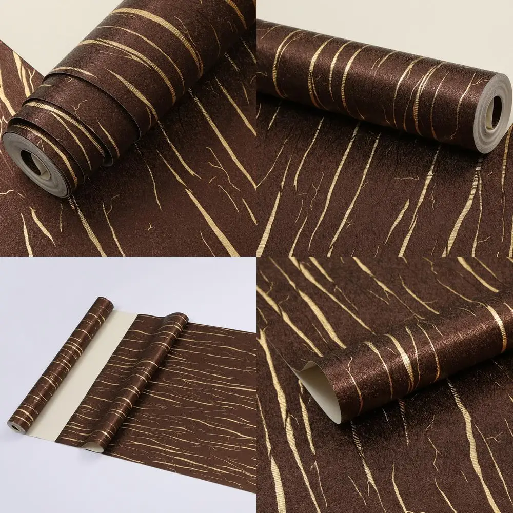 

Deep Brown 3D Gold Line Embossed Wallpaper for Living Room Dining Room Hotel Projects Minimalist Solid Color Gold Foil Wallpaper