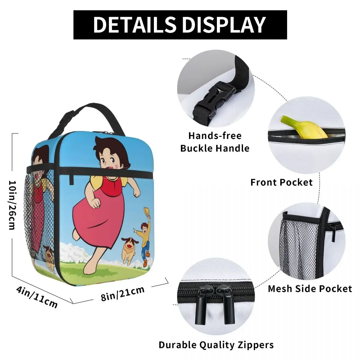 Happy Heidi With Peter Portable Lunch Box Leakproof Cartoon Alps Mountain Cooler Thermal Food Insulated Lunch Bag Office Work