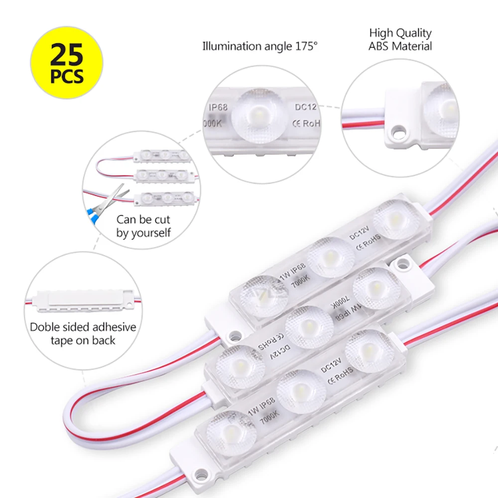 25/50 szt. Wysokiej wydajności 160lm wodoodporna SMD 2835 12V pojedynczy kolor IP68 podświetlana moduł Led wtrysku Led do Lightbox