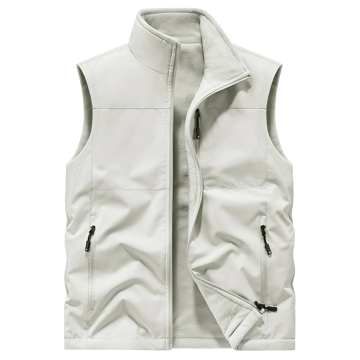 

Men's Double Sided Cardigan Vest Jacket Outdoor Leisure Sports Windproof Standing Collar Warm Vest with Multi Pocket Zipper
