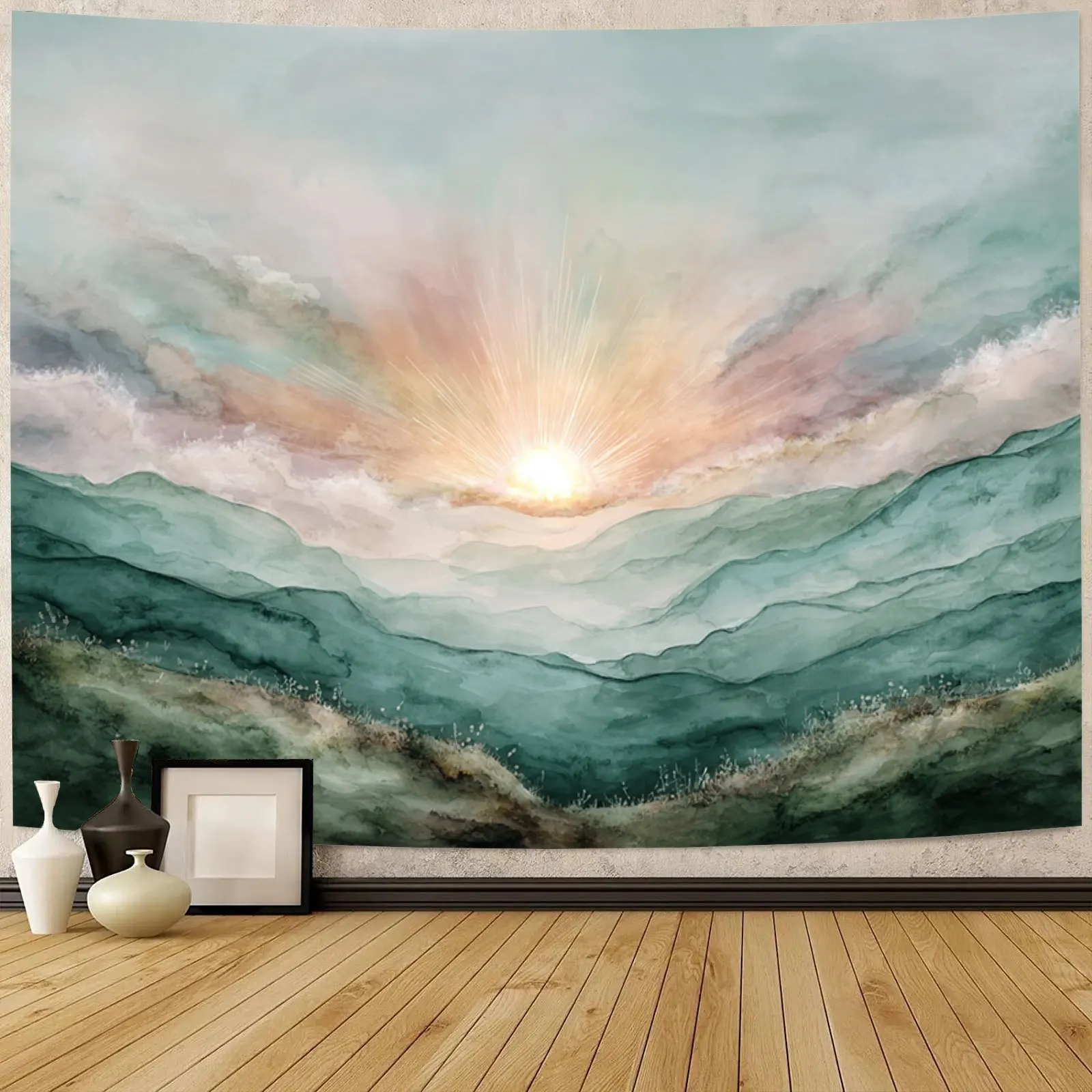 Sunrise Dyeing The Sea Of Clouds And Dreamlike Mountains Tapestry Wall Hanging Banner LargeSize Printed Hanging Cloth Aesthetic