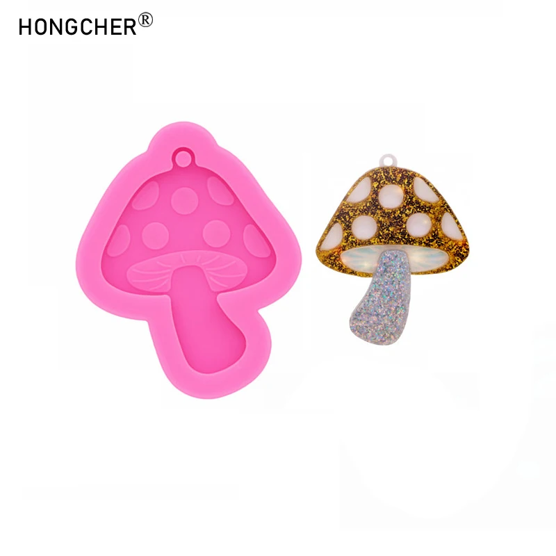 Glänzender Pilz Erdbeere Harz Zubehör Silikonform DIY Ohrringe Halskette Anhänger Windspiel Dekoration Anhänger Tropfform
