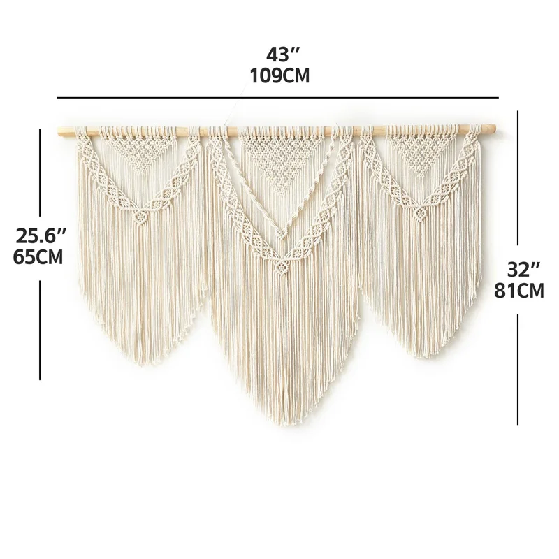 Große Makramee Wandbehang Wandteppich mit Holzstab hand gewebte Böhmen Quaste Vorhang Wandteppich Hochzeit Backgrou Boho Dekor 9