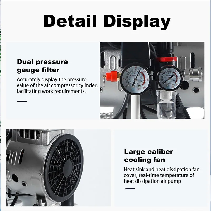 Portable Small Air Compressor - Oil-Free Silent Mini Air Pump for Car Tire Inflating 25/30L Reservoir Car Painting Tool