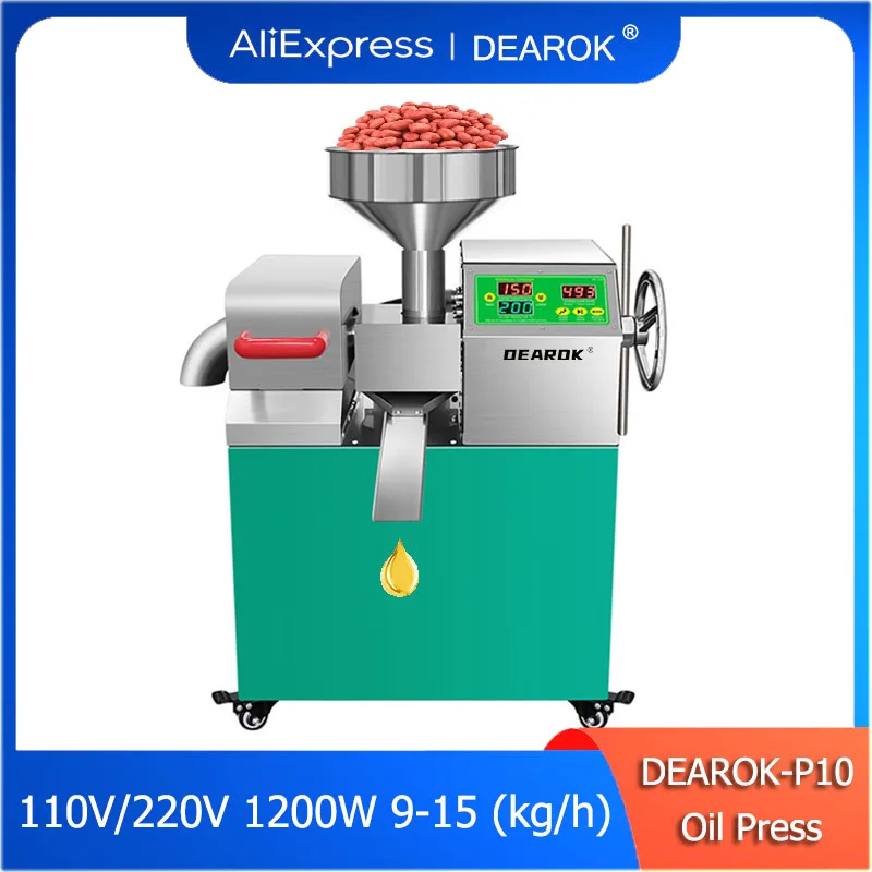 DEAROK-P10 Intelligent Small Commercial Oil Press 220V/110V Automatic Stainless Steel Oil Press 1200W Power 9-15KG Per Hour