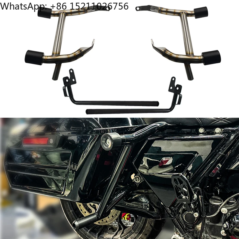 New Stainless Steel Welding Pattern Saddlebag Guard with Support Bar for 14-24+ Touring Retrofit/Upgrade
