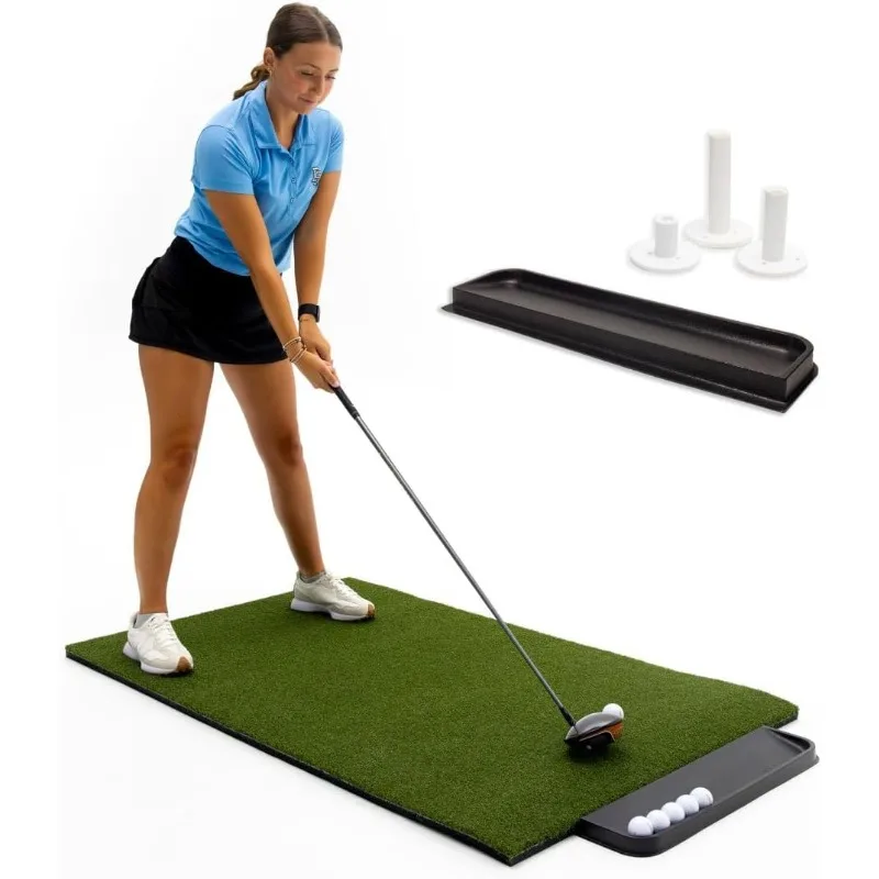 Premium Turf Indoor/Outdoor Golf Mat. Bonus Golf Tray + 3 Rubber Golf Tees