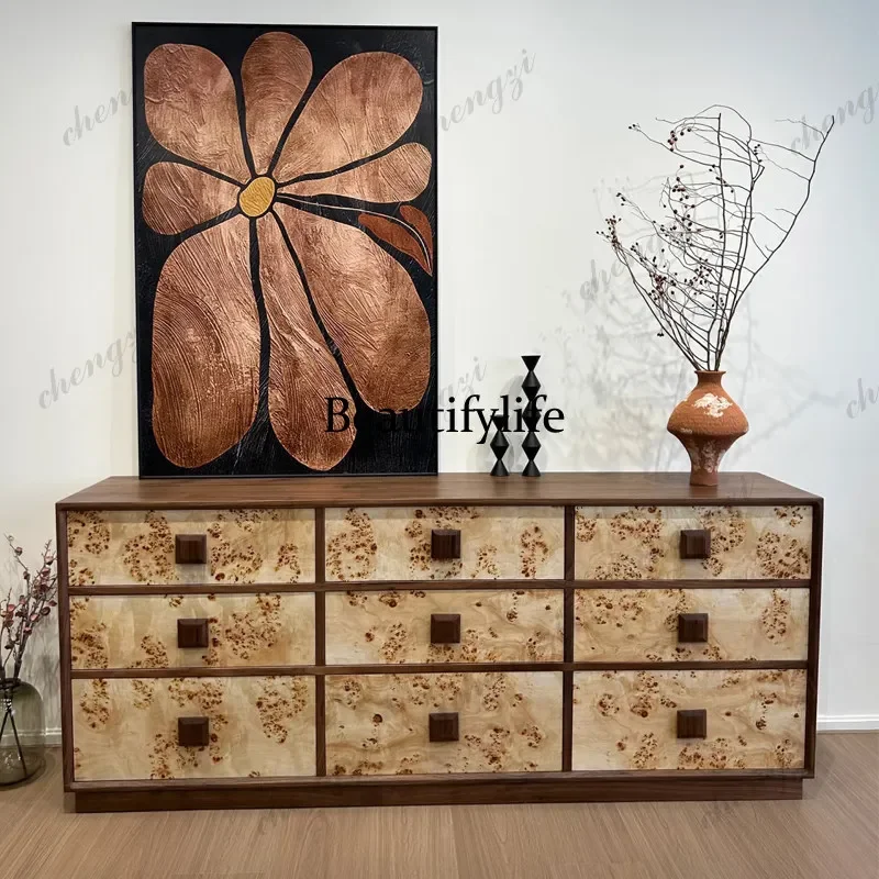 C178Medieval style solid wood retro living room tree tumor pattern dining side cabinet household art bedroom storage cabinet