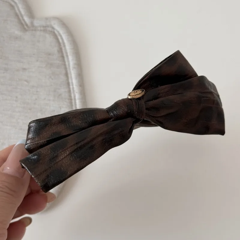 Tortoiseshell Leather Bowknot Hair Clip Gold Label High-end French Hair Accessory Fashionable Hairband