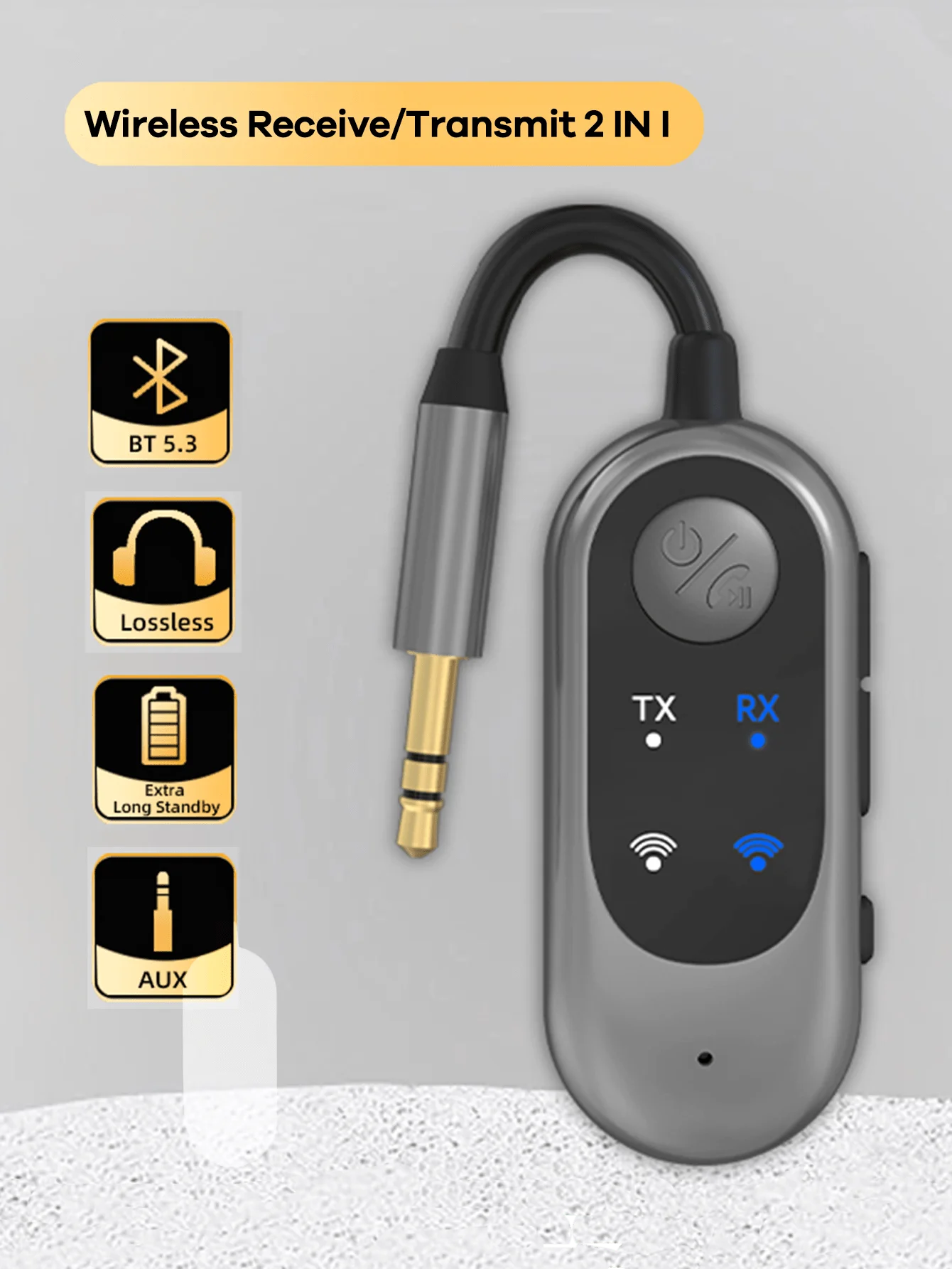 

REMAX 2-In-1 Car Wireless Receiver/Transmitter - Noise Cancelling, 3.5mm AUX, Hands-Free Call, Home Stereo/Headphones