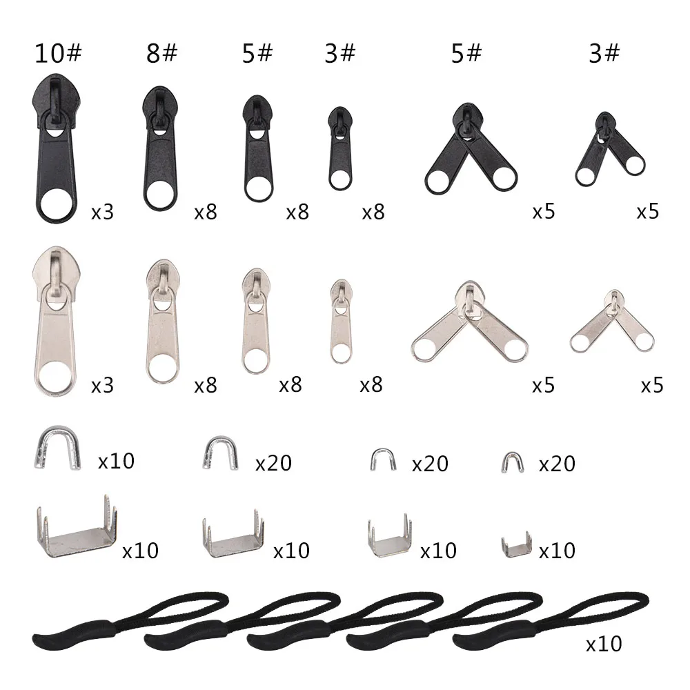 197 teile/satz Reißverschluss Reparatur Kit Ersatz Reißverschluss Kopf Reißverschluss Slider Set mit Top Schneiden Zangen Box Für Kleidung Gepäck