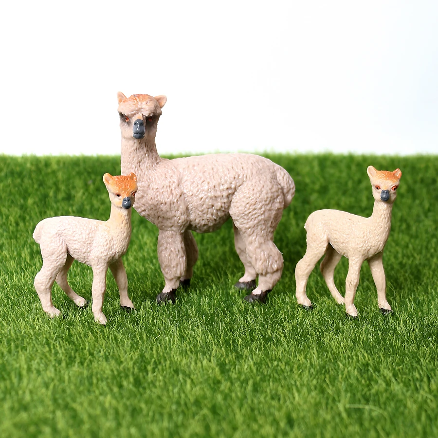 Realistic Plastic Forest Jungle Animal Alpaca with Cub Model Figurines  Educational Toys Cake Toppers Christmas Birthday Gift