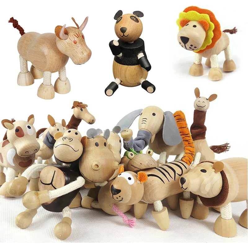  Simulation Wild Animal Model Doll Toy Elephant Monkey Cow Giraffe Lion Tiger Bear Wooden Educational Toy for 