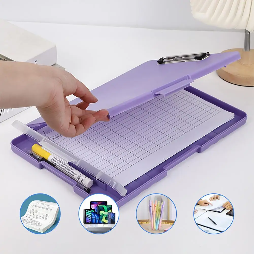 Portable Plastic Clipboard Storage Box Plastic Clipboard with Storage Pen Holder Letter Size Slimcase Folder Durable for Nursing