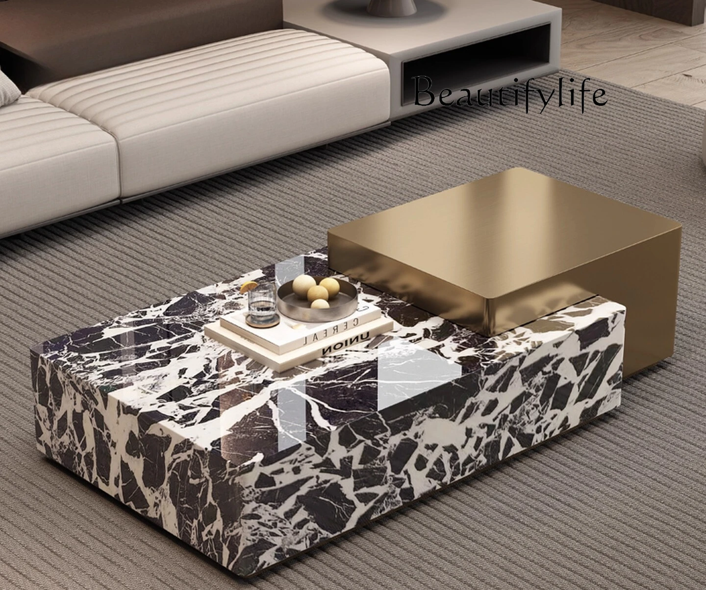 

Marble high-end coffee table living room household large apartment Italian minimalist light luxury high-end square