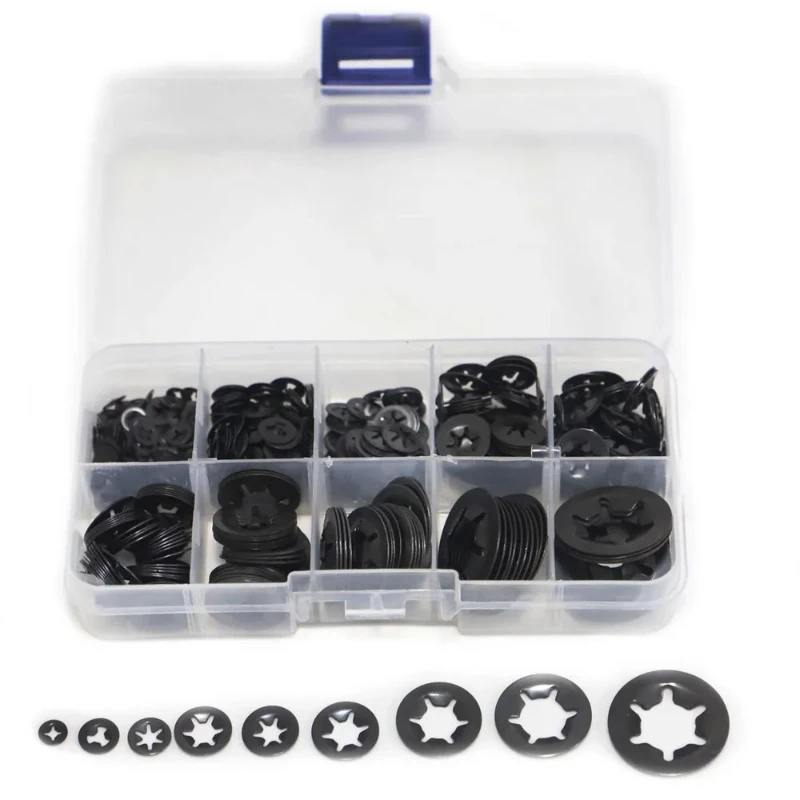 530pcs M2-M12 Manganese Steel Internal Tooth Star Lock Washer External Circlip Self-Locking Retaining Tool Plum Blossom Gaskets