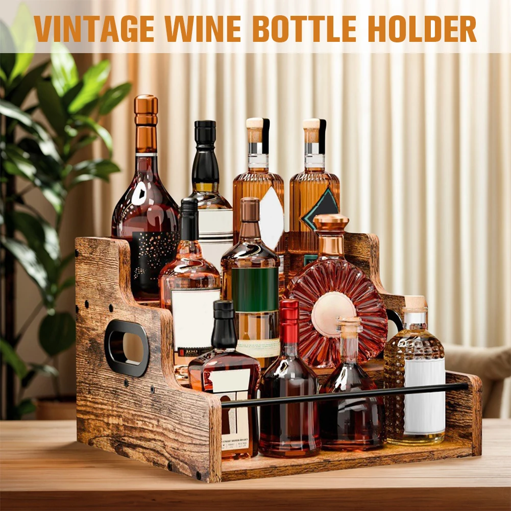 

Wooden Liquor Bottle Display Shelf 3 Step Retro Bar Shelf Stand Coffee Station Organizer for Liquor Whiskey
