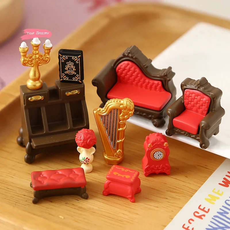 ชุดเฟอร์นิเจอร์ห้องนั่งเล่นขนาดจิ๋ว 1/12 สำหรับบ้านตุ๊กตา ของตกแต่งจำลองสำหรับเล่นบทบาทสมมติในบ้านตุ๊กตา