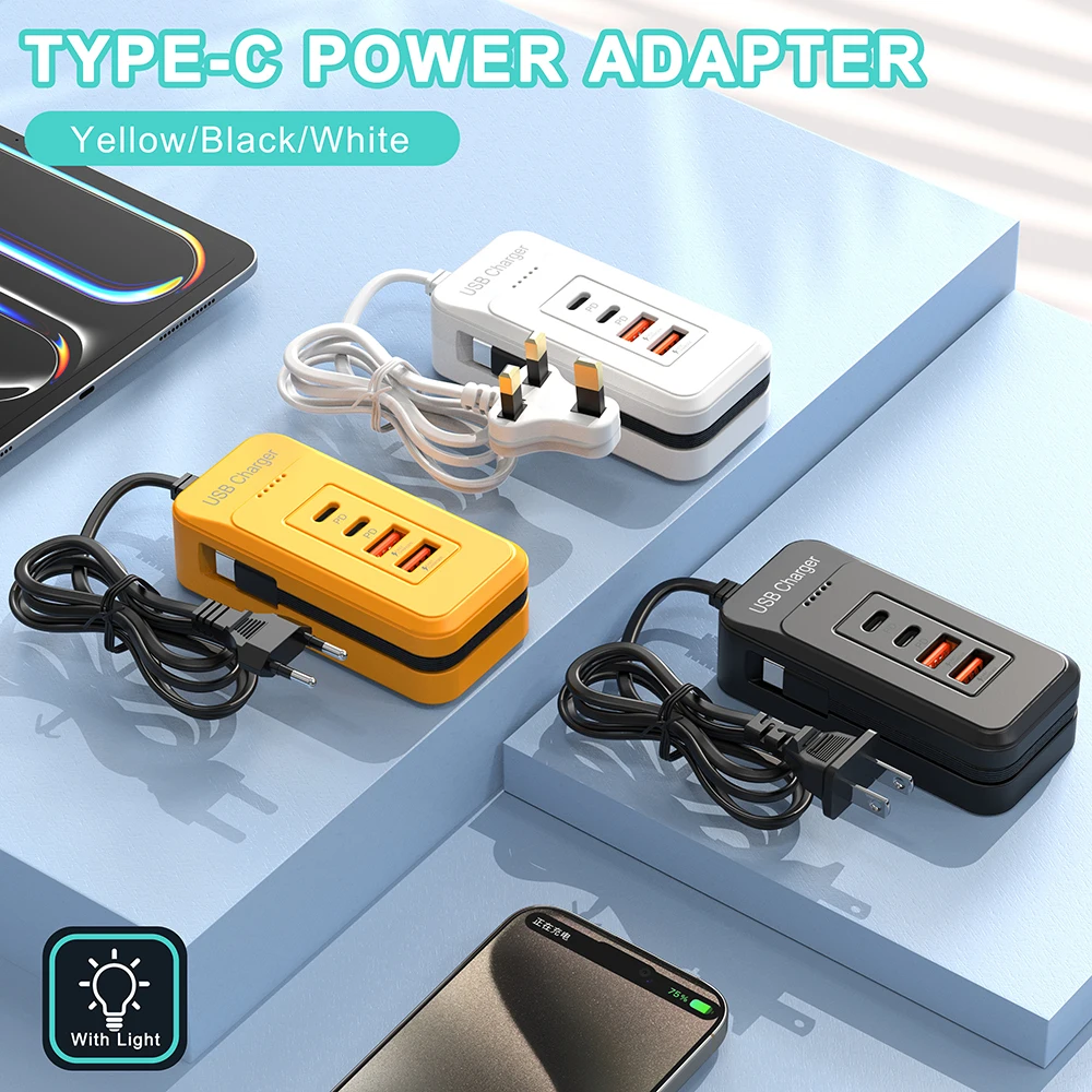 Multi‑Port USB Type C Charger Power Strip 4‑In‑1 PD Quick Charge3.0 Adapter For IPhone Samsung Xiaomi EU/US/UK Plug Wall Charger