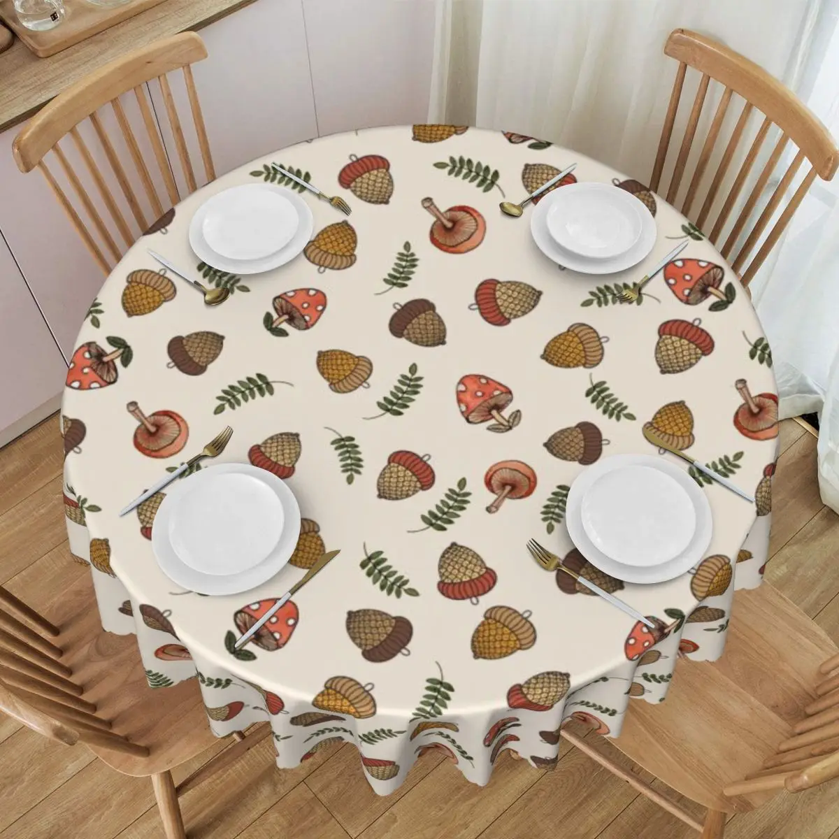 Personalized Round Pinecone Cone Fall Squirrel Table Cloth Oilproof Tablecloth 60 inches Table Cover for Kitchen Dinning