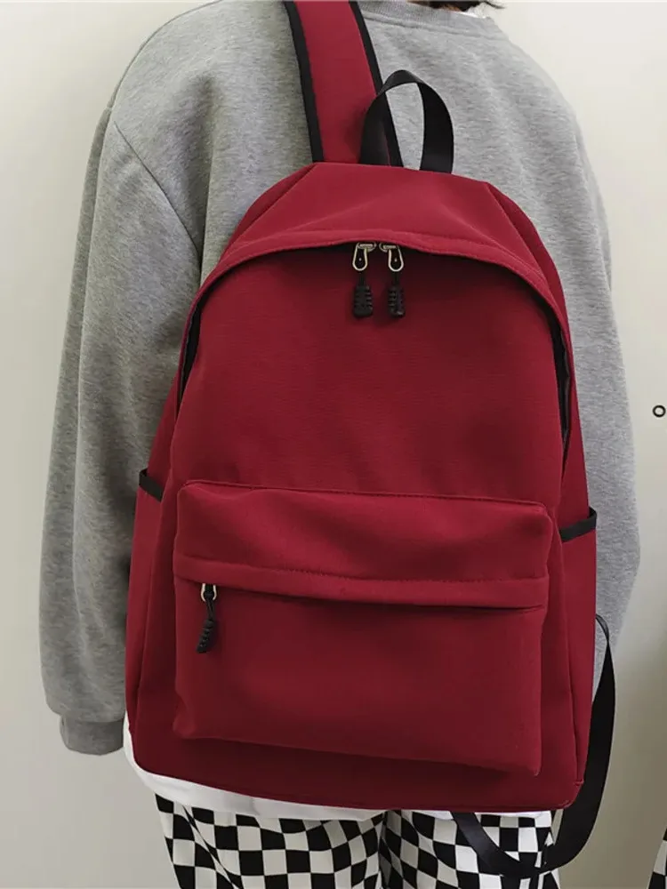 Muji Harajuku style backpack, simple and artistic, solid color student backpack, leisure travel, large capacity, antique