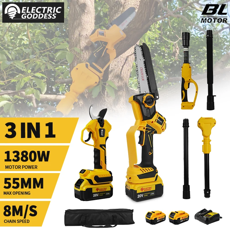 Electric Goddess Pruner Cordless Scissors Extension Pole Industrial Grade Chain Saw Brushless Motor 20V Battery Pin