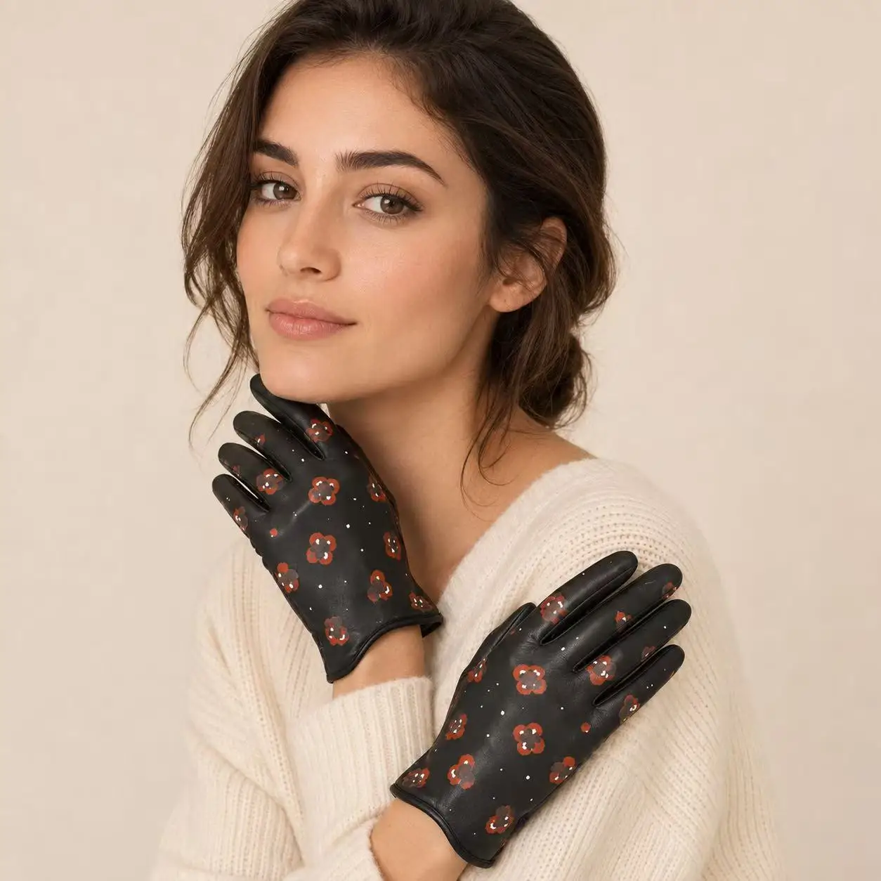 Womens Short PU Printed Motorcycle Gloves, Fashion Biker Gloves For Punk Outfit Matching And Outdoor Music Festival Styling