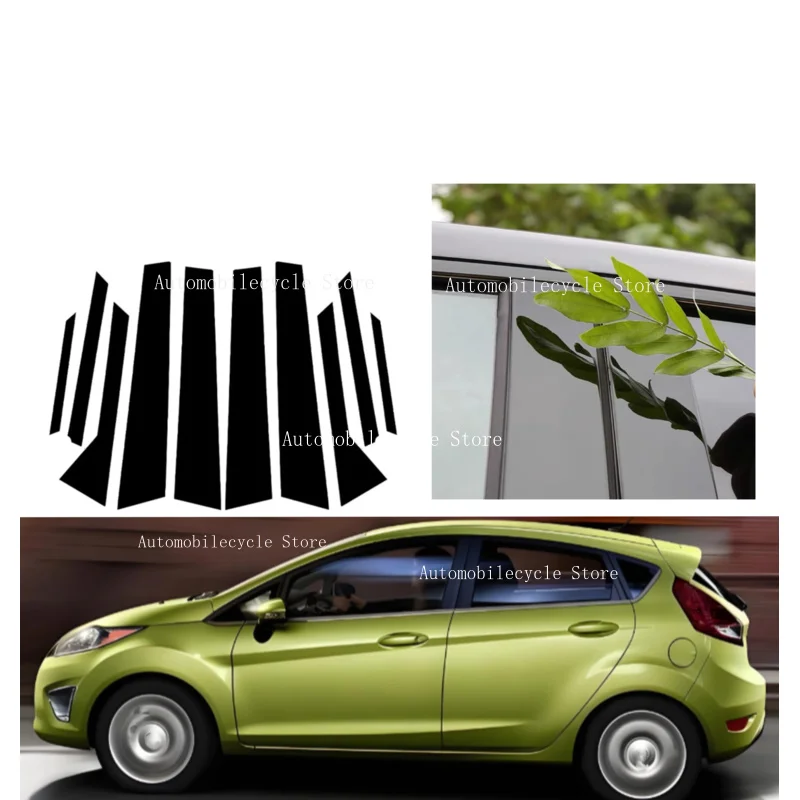 10PCS  Glossy Black Pillar Posts Fit For Ford Fiesta 2008-2014 2015 2016 2017 2018 2019 Window Moulding B C Center Sticker Cover
