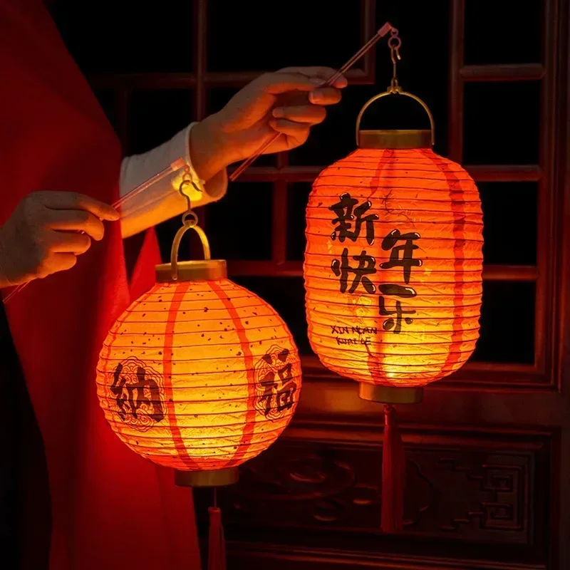 LED Glowing Chinese Lamp Classical Red Paper Lantern DIY Assemble Paper Lanterns Spring Festival Children Gifts New Year Decor