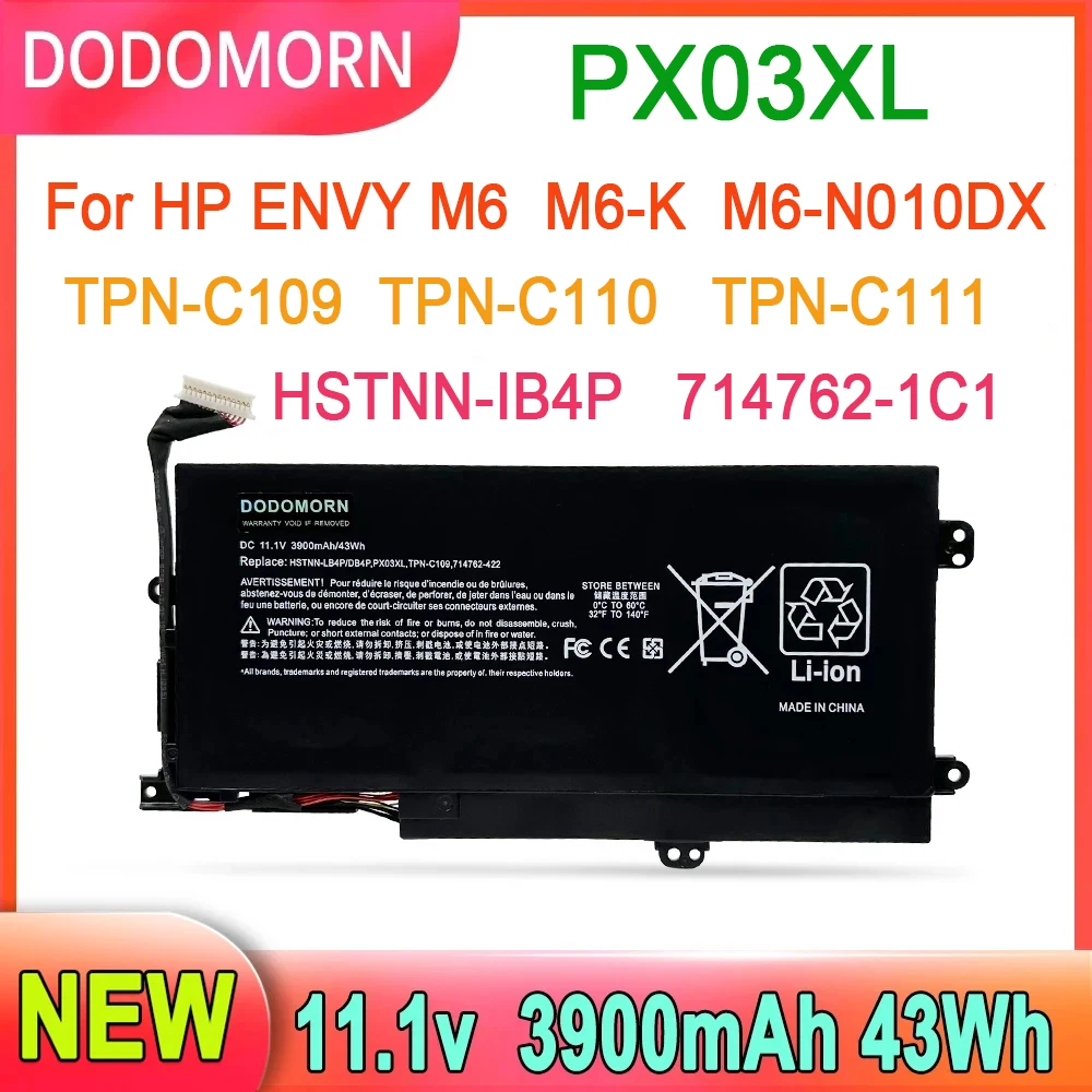 DODOMORN-Bateria de laptop para HP, INVIA, M6, M6-K, TPN-C109, TPN-C110, TPN-C111, HSTNN-IB4P, 714762-1C1, PX03XL