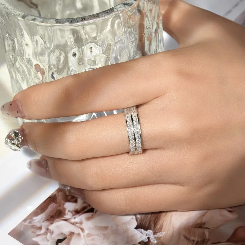 KEEP YES Total 4.8ct Princess Cut 2*2mm Moissanite Diamond Rings Band Double-deck for Women Men 925 Sterling Silver Fine Jewelry