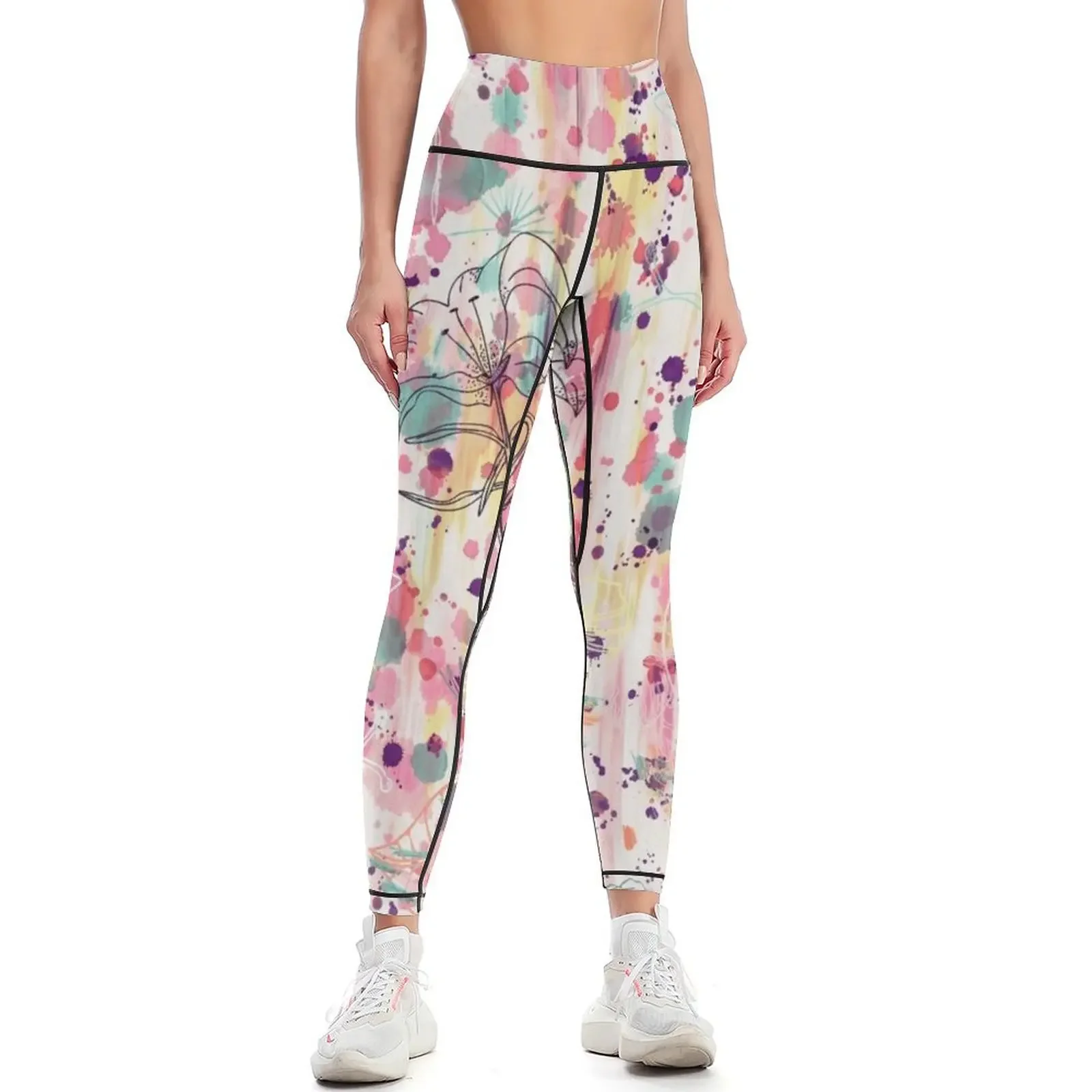 

WIP flowers - Abstract spray floral art painting - Pastels and pink Leggings gym pants Women's tights Womens Leggings